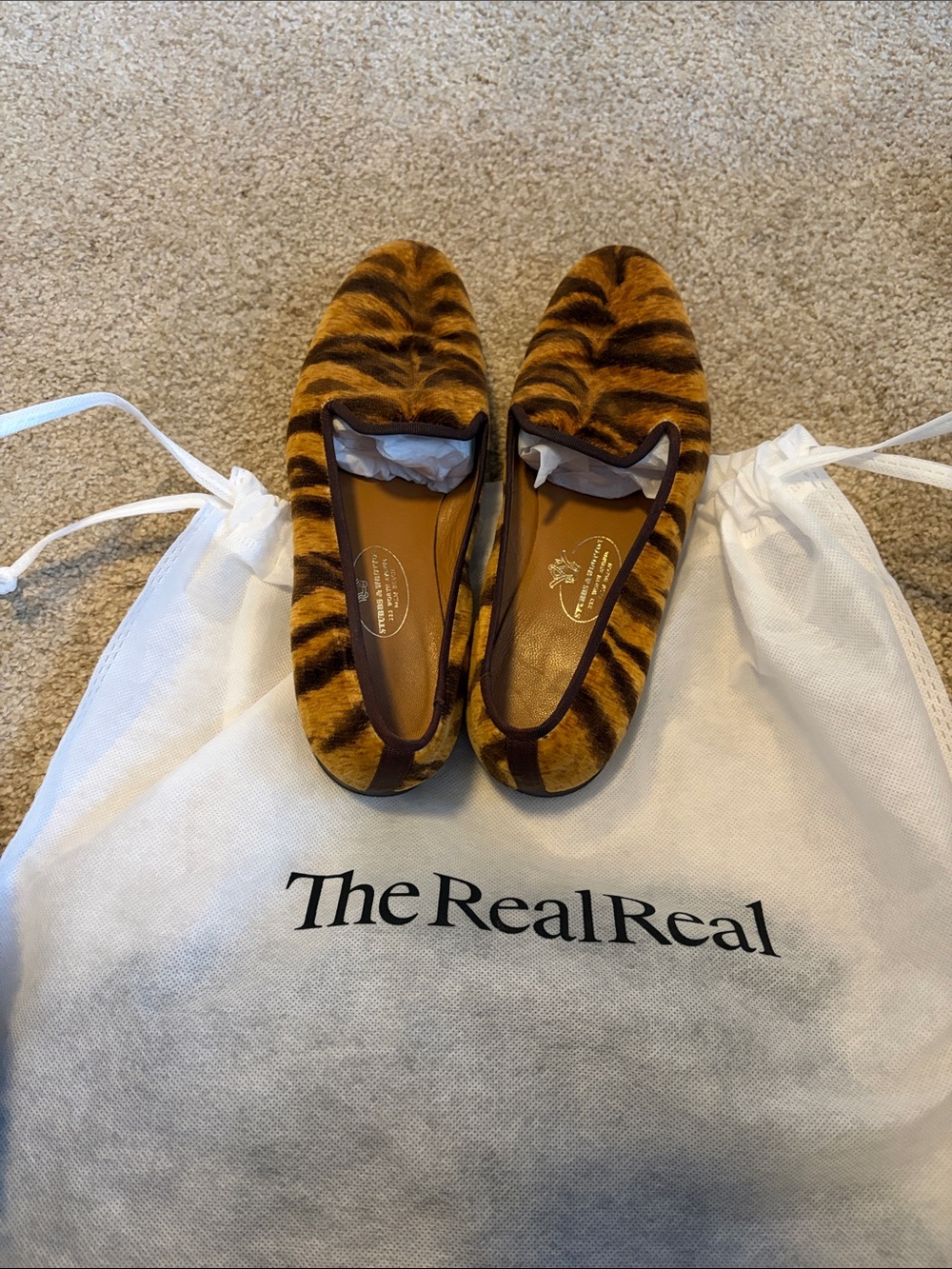 Stubbs & Wootton Orange and Black Tiger-Print Flats - Picture 4 of 4